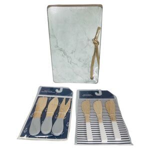 Small Glass Cutting Board 9X6 White Charcuterie Bamboo Cheese Spreaders Set